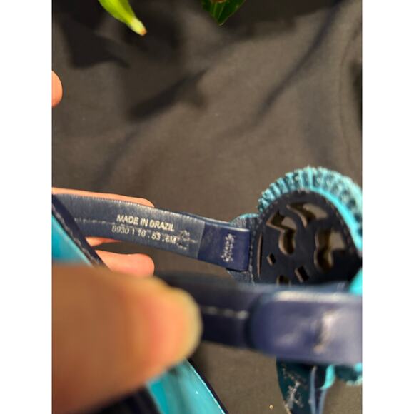 Women’s Tory Burch Flat Sandals Miller Fringe Navy Sea Blue Thong Flip Flop, 6 - Picture 6 of 6